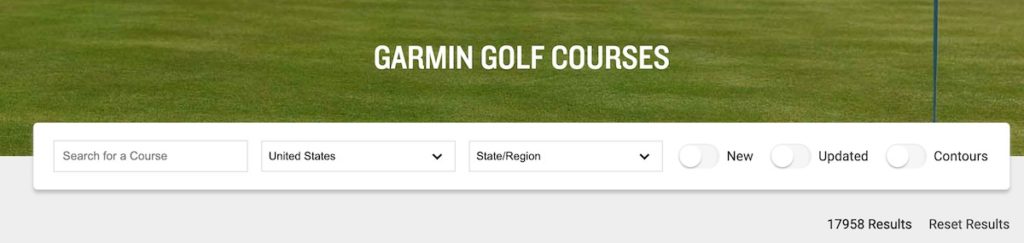 Garmin Golf Courses repository, search for golf courses included in the Garmin golf gadgets