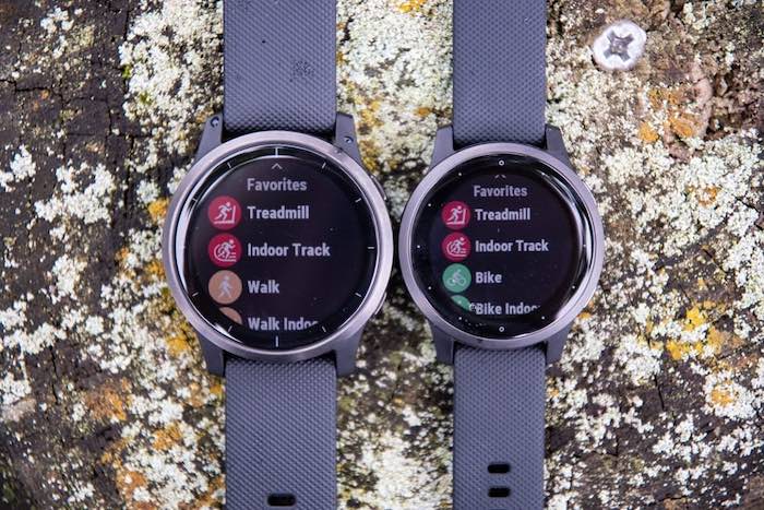 Outdoor photo of the Vivoactive 4, it comes in two different sizes.