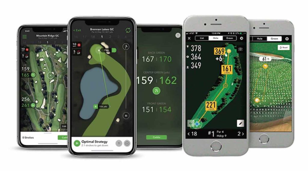 Overview of different golf apps on various devices.