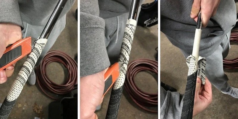 Removing the old grip on your golf clubs is the first step to regripping your clubs. Image source: Golf.com.