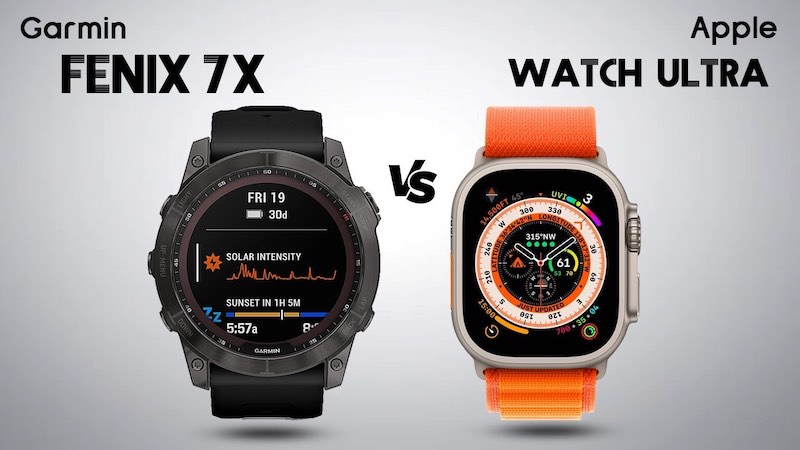 Spot the Difference. Garmin (Fenix 7X) vs Apple Watch (Ultra). The two most extreme versions of these smartwatches currently available. Image source: YouTube.